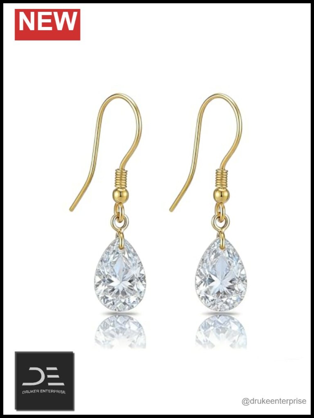 14k Yellow Gold Pear Cut CZ Dangle Earrings, Teardrop Drop Earrings for Women